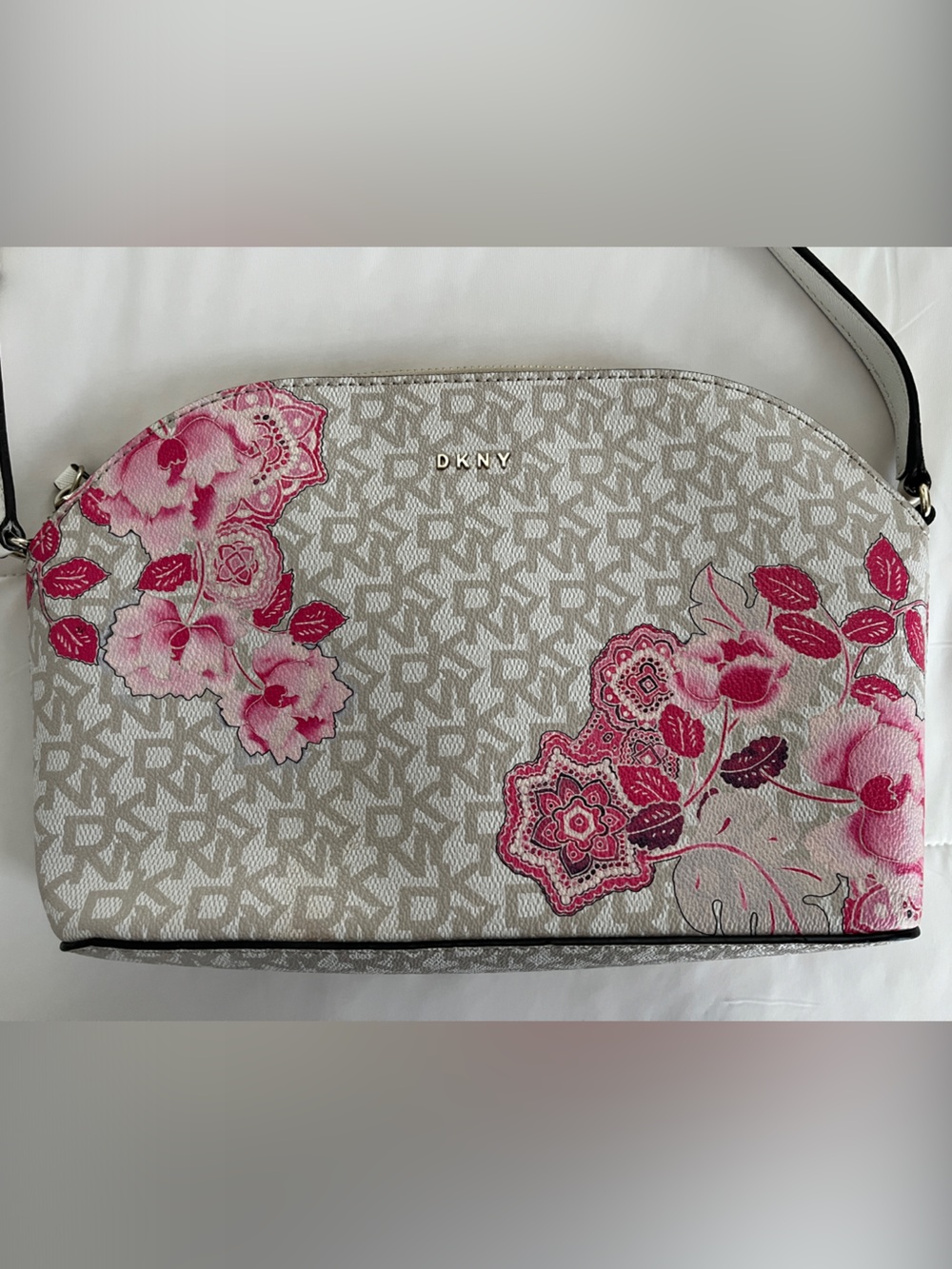 DKNY Logo Crossbody with Pink Floral Accents